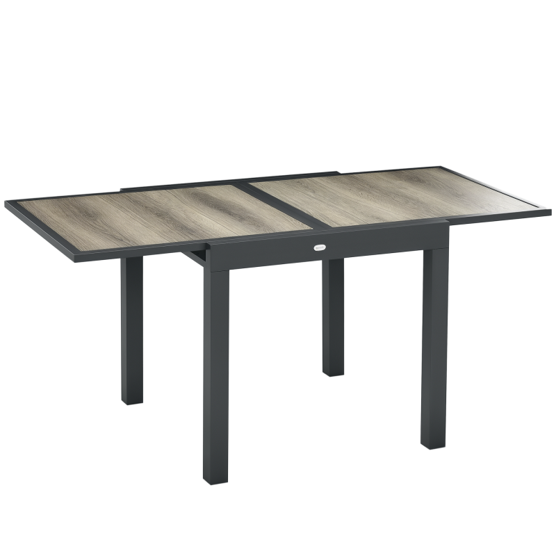 Outsunny Gartentisch, Esstisch mit Ausziehbarer Tischplatte, Terrassentisch mit Holzoptik, Balkontisch aus Alu, Beige+Grau, 160 x 80 x 75cm Aosom – Bild 1 von 2