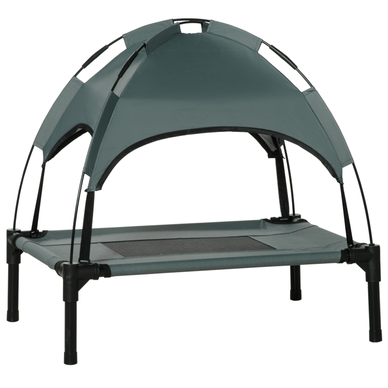 PawHut Hundeliege Outdoor mit Dach, erhöhtes Haustierbett mit Baldachin, atmungsaktiver Taftstoff, grau, 61x46x62cm für Komfort im Freien Aosom.de – Bild 1 von 2