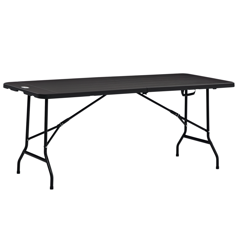 Outsunny Gartentisch Klapptisch für 6 Personen, Buffettisch mit Stahlgestell, Terrassentisch in Holzoptik, HDPE, 180 x 75,5 x 73 cm, Dunkelgrau Aosom – Bild 1 von 2