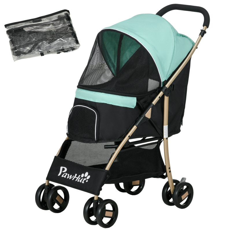 PawHut Hundekinderwagen für kleine und Mini-Hunde, zusammenklappbarer Tierkinderwagen mit Regenabdeckung, Korb und integrierter Leine, Grün Aosom – Bild 1 von 2