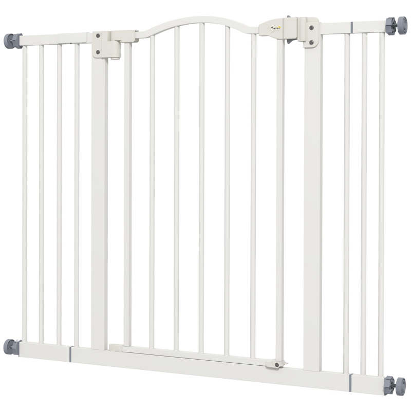 PawHut 78 cm Hundegitter für Innen, Hundesicherheitsgitter, Erweiterbares Hundegitter 74-100 cm mit Doppelverschluss und Automatischer Schließung für Treppen und Tür, Weiß Aosom – Bild 1 von 2