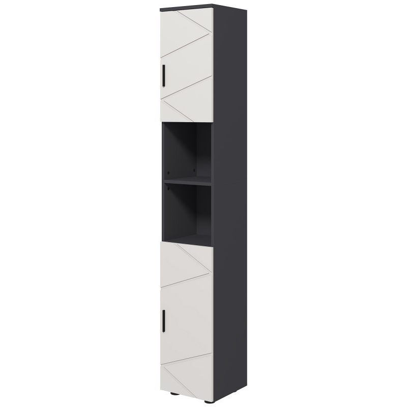 Kleankin Badezimmerschrank aus Spanplatte mit 2 offenen Regalen und 2 verstellbaren Schränken mit 2 Ebenen, 30x30x183 cm, Hellgrau und Dunkelgrau Aosom – Bild 1 von 2