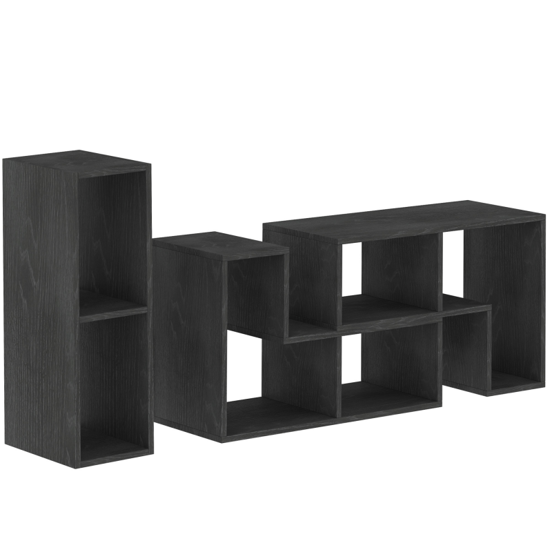 HOMCOM TV-Möbel 75" max Modular mit 2 L-förmigen Regalen und rechteckigem Regal, Modernes TV-Ständer aus Spanplatte für Wohnzimmer, 134-180x30.5x44 cm, Schwarz Aosom – Bild 1 von 2