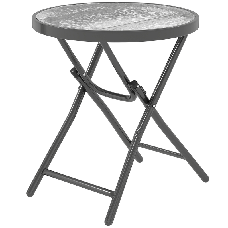 Outsunny Runder Bistrotisch für den Garten Ø 60 x 50H cm klappbar Schwarz Metall Glastischplatte Aosom – Bild 1 von 2