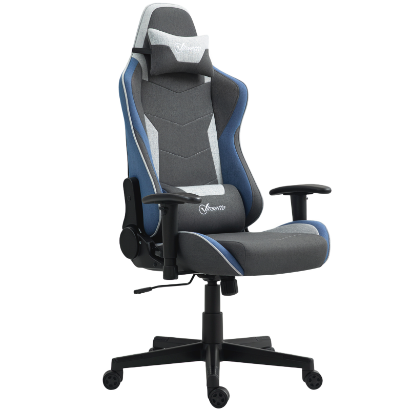 Vinsetto Ergonomischer Gaming-Stuhl mit Armlehnen, Kopfstütze und Höhenverstellung, Rezeptron-Gaming-Sessel, Liegestuhl im Leinen-Stoff mit Wippfunktion, Lordosenstütze, Blau Aosom – Bild 1 von 2