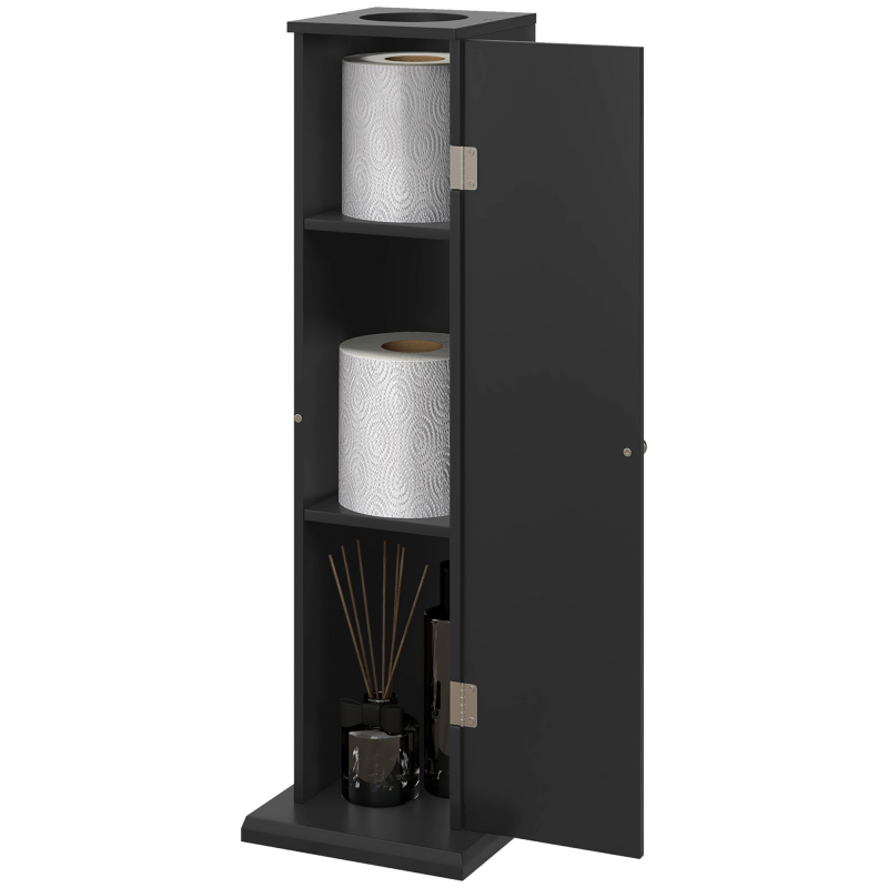 HOMCOM Badezimmermöbel Toilettenpapierhalter 3 Ebenen + Toilettenpapierausgang, Toilettenpapierständer, Platzsparend, für kleine Räume, Schwarz Aosom – Bild 1 von 2