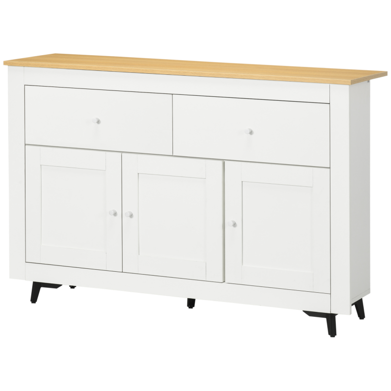 HOMCOM Buffet Küche mit 2 Schubladen 3 Türen, Aufbewahrungsmöbel für Küche, Esszimmer, Wohnzimmer, 117 x 35 x 80 cm, Weiß Aosom – Bild 1 von 2