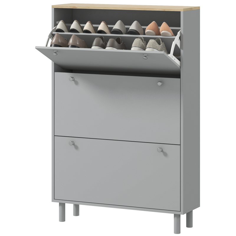 HOMCOM Schuhschrank für 24 Paar, schmaler Schuhschrank, Eingangsmöbel mit 3 klappbaren Schubladen und verstellbaren Regalen, für Flur und Eingang, 80x23,5x121cm, Grau Aosom – Bild 1 von 2