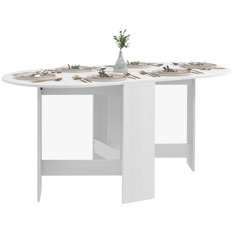 HOMCOM Klappbarer Esstisch, ovale Küchentischklappe für bis zu 6 Personen, für kleine Räume, Esszimmer, weiß Aosom – Bild 1 von 2