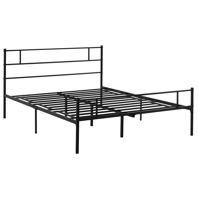 HOMCOM Doppelbettgestell 165x211x100cm aus Stahl, Integrierte Lattenrost, Kopf- und Fußteil im Industriestil, Schwarz Aosom – Bild 1 von 2
