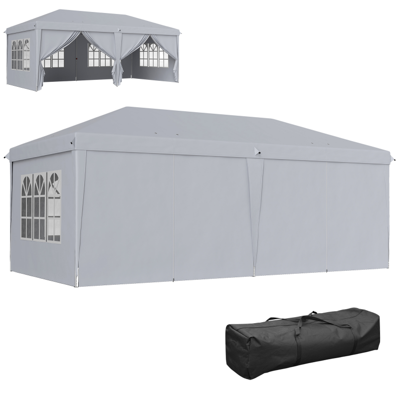 Outsunny Popup-Gartenpavillon 6 x 3 m Outdoor-Pavillon Faltbarer Pop-up-Pavillon wasserdicht mit 4 abnehmbaren Seitenwänden 4 Fenstern + Transporttasche Hellgrau Aosom – Bild 1 von 2