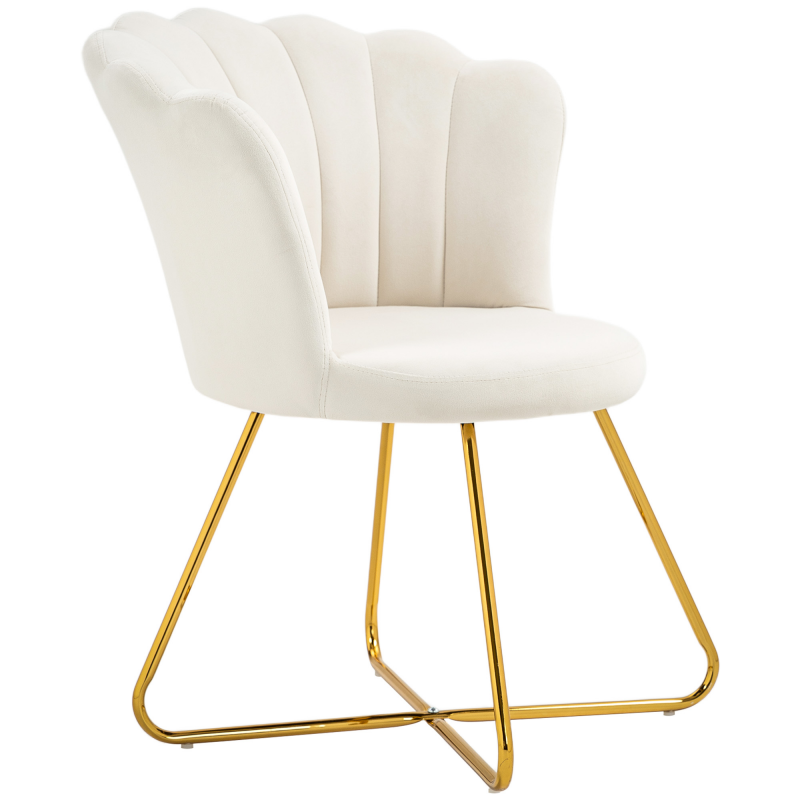HOMCOM Sessel in Muschelform Frisierstuhl Samtsessel für Salon und Schlafzimmer 69 x 64 x 80 cm Creme Aosom – Bild 1 von 2