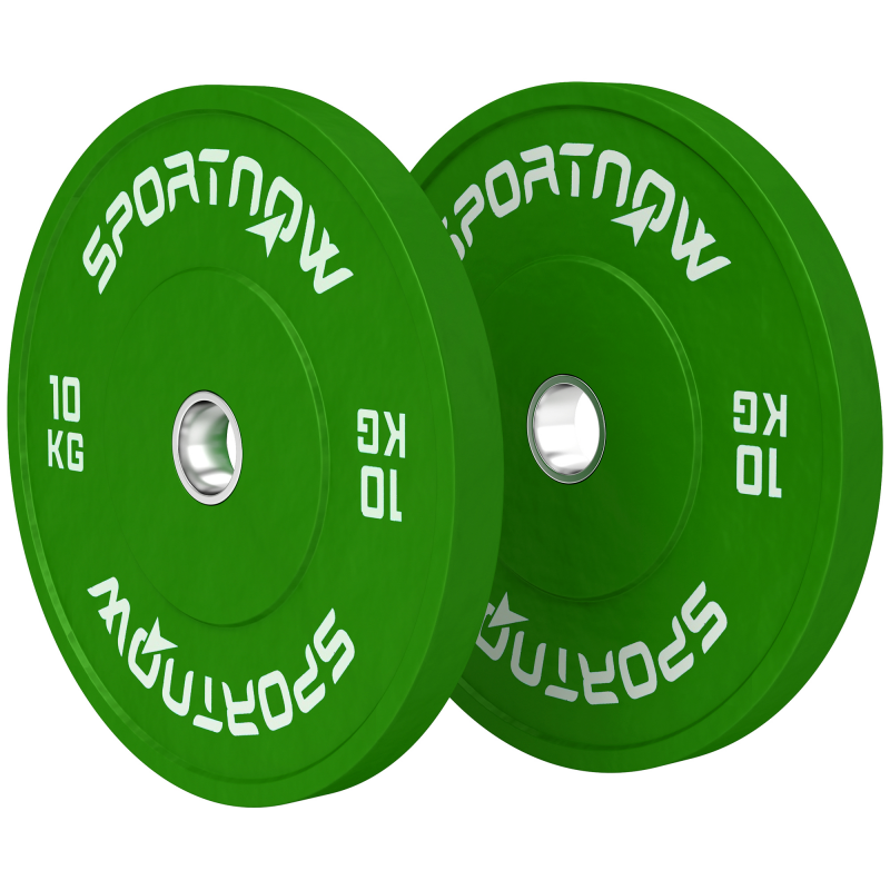 SPORTNOW Set 2 Gewichtsscheiben 2x10 kg aus Gummi, Gewichtsscheiben für Fitnessstudio und Zuhause mit 5 cm Loch für Kurzhanteln und Hantelstangen, Grün Aosom – Bild 1 von 2