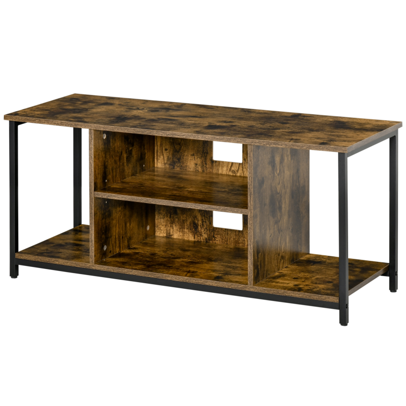HOMCOM Modernes TV-Möbel, Bis zu 55 Zoll mit Offenen Regalen, Modernes Wohnzimmermöbel, Niedrig, Elegant, Industriestil, Holz und Stahl, 110L x 40B x 50H cm, Rustikales Braun Aosom – Bild 1 von 2