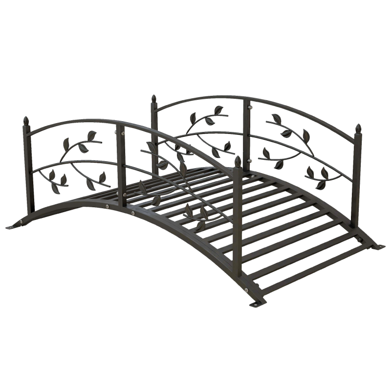 Outsunny Gartenbrücke - Teichbrücke - Gartendekoration dim. 119L x 67B x 47H cm mit Geländer Weinrankenmotiv Schwarz Aosom – Bild 1 von 2