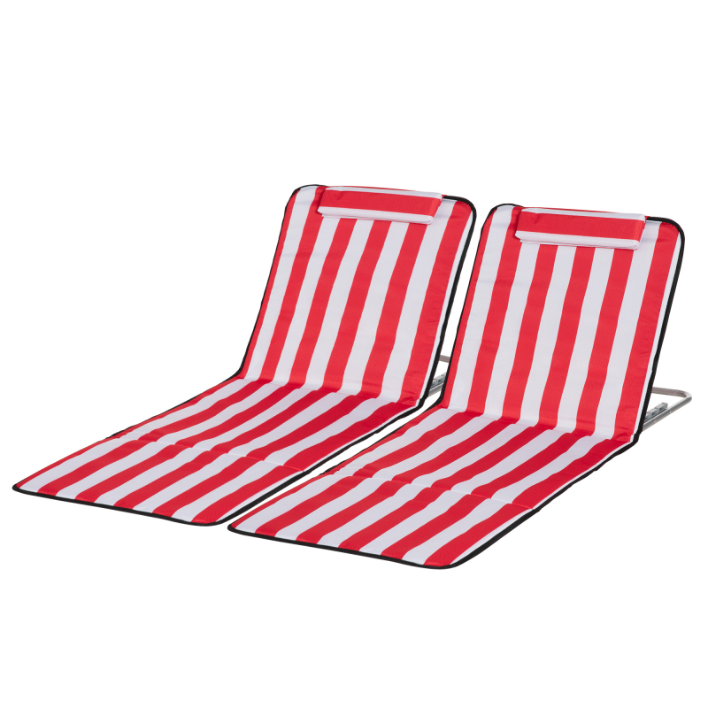 Outsunny Set 2 Strandliegen mit 5-fach verstellbarer Rückenlehne, Kopfstütze und Reisetasche, Faltbare Strandliegen aus Stahl und PE, 124x53x35-45 cm, Rot und Weiß Aosom – Bild 1 von 2