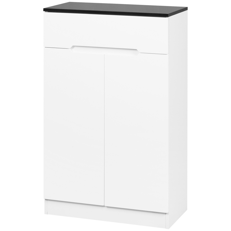 HOMCOM Schlanke Schuhablage für 12 Paar im Eingangsbereich und Flur mit 3 Verstellbaren Regalen und Schublade, aus Spanplatte Weiß, 60x32x100 cm Aosom – Bild 1 von 2