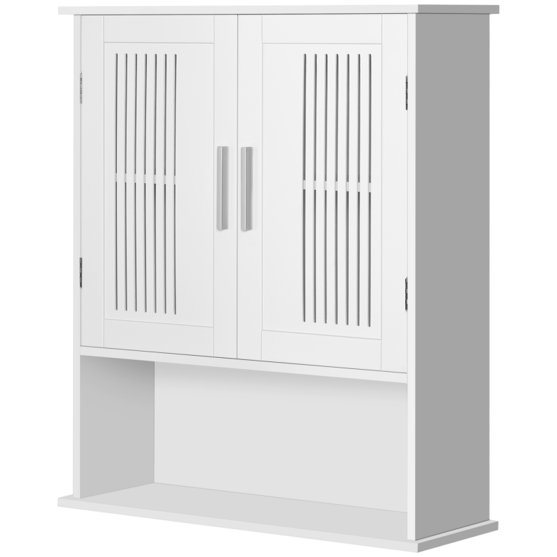 kleankin Wandhängeschrank, Badezimmerschrank mit verstellbarem Regal, Doppeltür und offenes Regal, Badezimmermöbel, hängende Aufbewahrungseinheit, 60 x 20 x 70 cm, Weiß Aosom – Bild 1 von 2