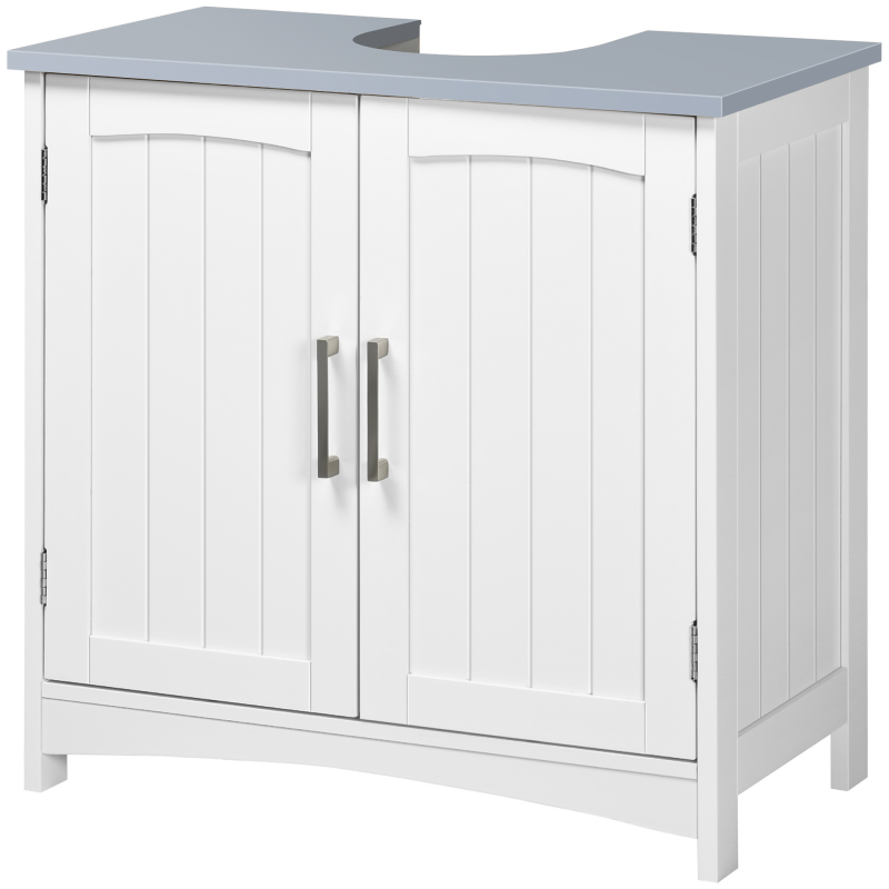 Kleankin Badezimmer Unterschrank, Waschbecken Unterschrank mit Doppeltüren, verstellbarem Regal, 60 x 33 x 60 cm, weiß Aosom – Bild 1 von 2