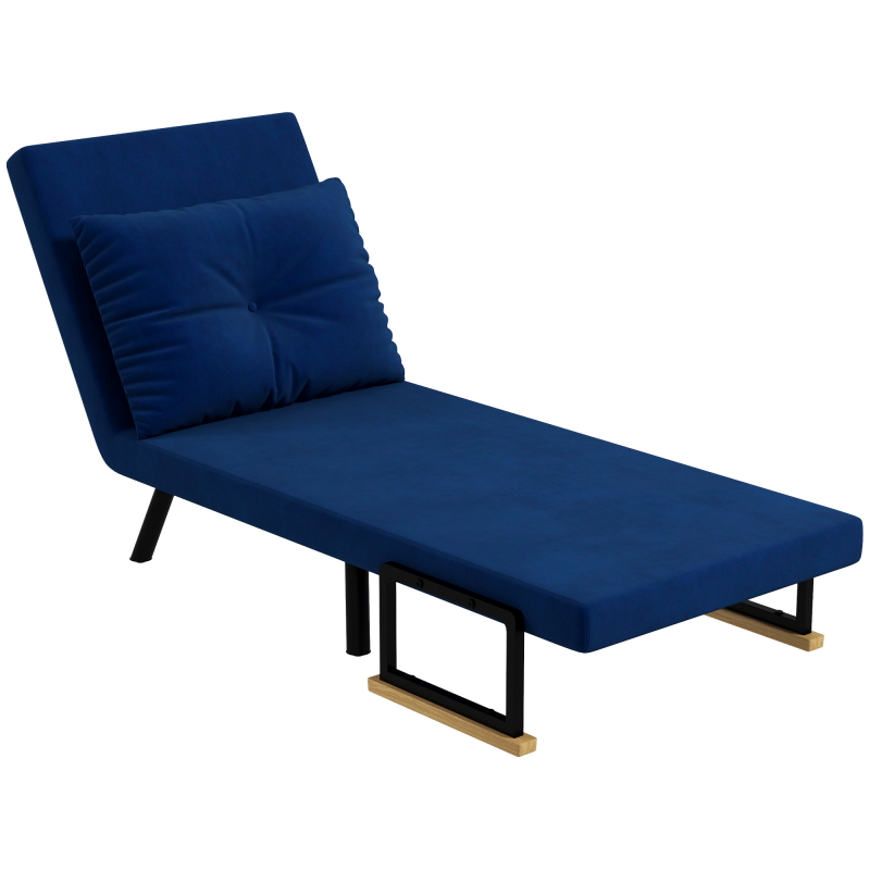 HOMCOM Schlafsofa mit 5-fach verstellbarer Rückenlehne, Faltbares Schlafsofa mit Kissen für Wohnzimmer, gepolsterter Stoff, Stahl und Holz, 63x73x81 cm, Blau Aosom – Bild 1 von 2