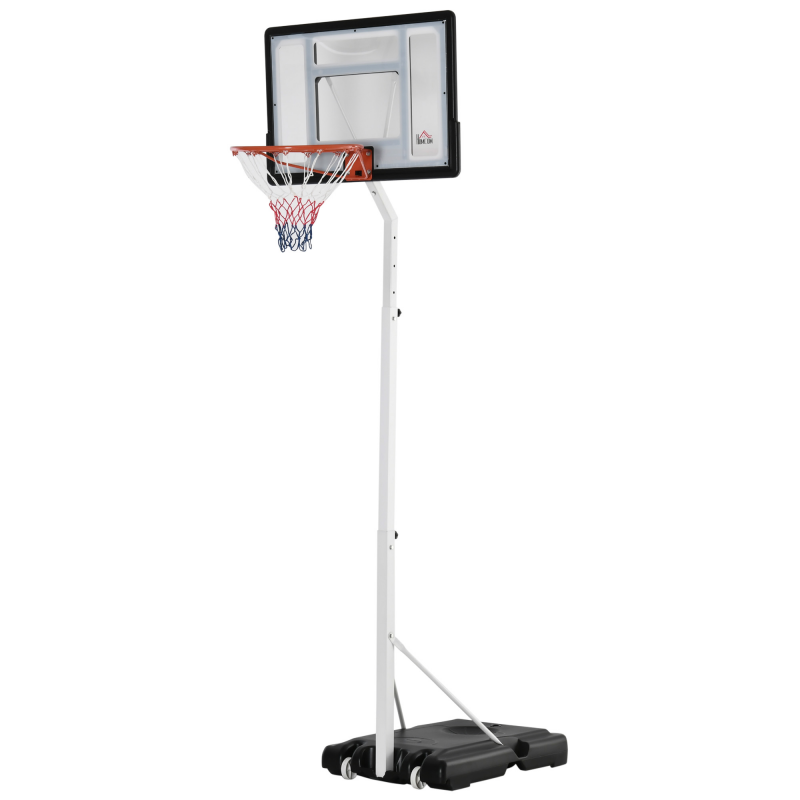 HOMCOM Basketballkorb für Erwachsene mit verstellbarem PVC-Board 90x60x260-310cm und integrierten Rollen Weiß Aosom – Bild 1 von 2