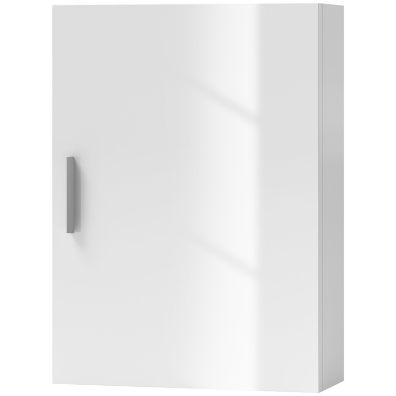 HOMCOM Wand-Badewandschrank mit Tür, Hängender Badezimmerschrank mit 3 Verstellbaren Glasregalen auf 3 Ebenen, Wandmontiertes Badezimmermöbel aus Holz, 40x15x55 cm, Glänzendes Weiß Aosom – Bild 1 von 2