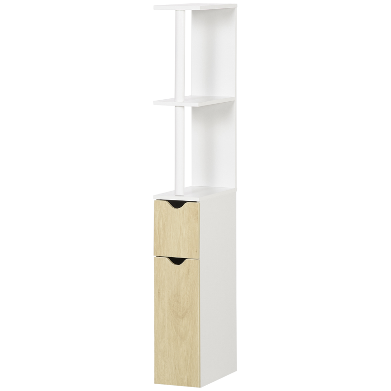 Kleankin Colonna Bagno mit 2 Regalen und 2 Schränken, Hochschränk für Badezimmer aus MDF, 15,2x29,8x118cm, Naturholz Aosom – Bild 1 von 2