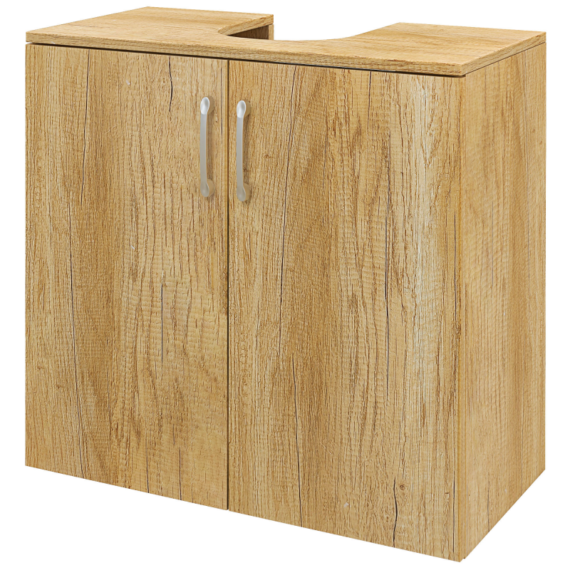 HOMCOM Badezimmer Unterschrank Modern, Hängeschrank mit 2 Türen und 2 Regalen und U-Aussparung aus Holz, Naturfarbe Aosom – Bild 1 von 2