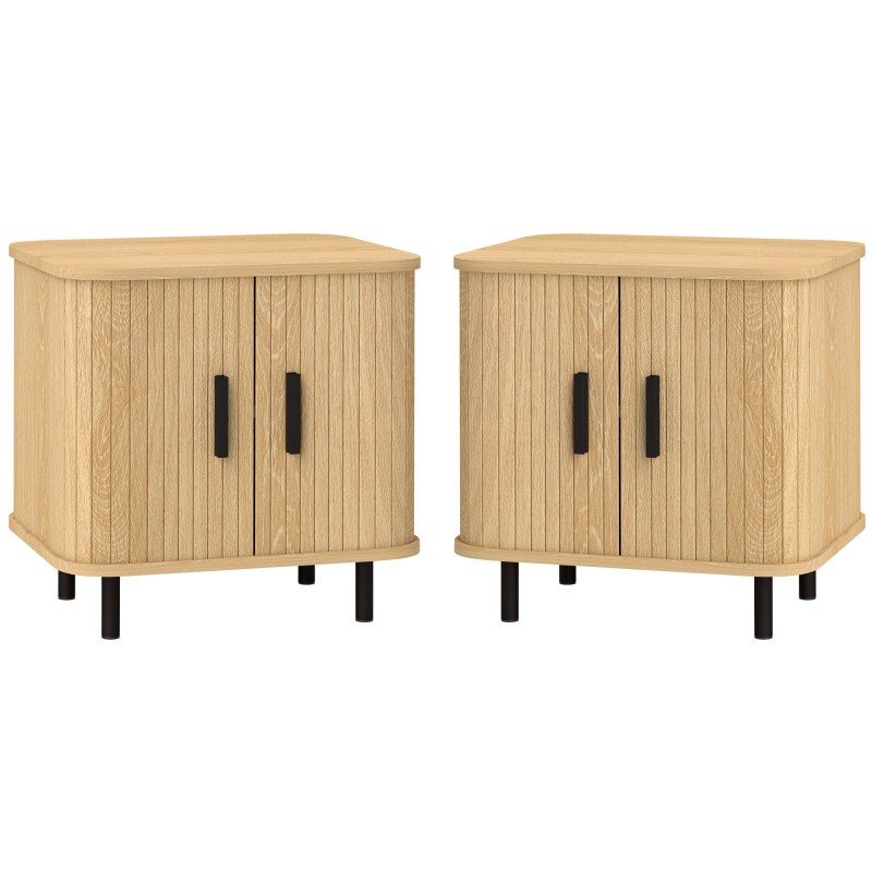 HOMCOM Set 2 Nachttische im skandinavischen Stil mit 2-stufigem Regal und Rolladenfront, Nachttische aus Holz und Stahl, 48x40x48 cm, Eiche Aosom – Bild 1 von 2