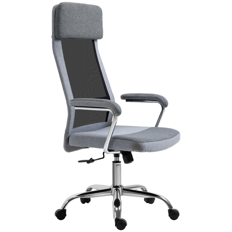 Vinsetto Bürostuhl Ergonomisch Drehbar, Höhenverstellbar und Wippfunktion, Netzstoff Armlehnen Stuhl 65x67x119-129cm Grau Aosom – Bild 1 von 2