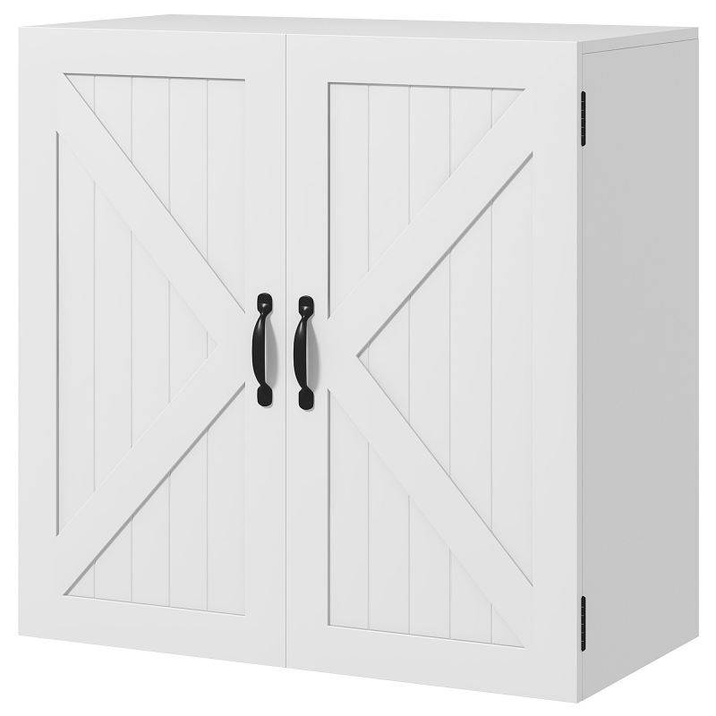 kleankin Badezimmerschrank Wandschrank aus Holz, Badezimmerwandmöbel im Landhausstil mit verstellbarem Regal, 60x30x60cm, Weiß Aosom – Bild 1 von 2