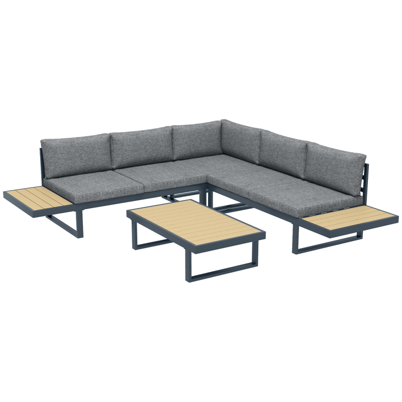 Outsunny Gartenmöbel Set Ecksofa Outdoor Design Zeitgenössisch 5 Plätze Kissen Aluminium Couchtisch Anthrazitgrau Holzoptik Aosom – Bild 1 von 2