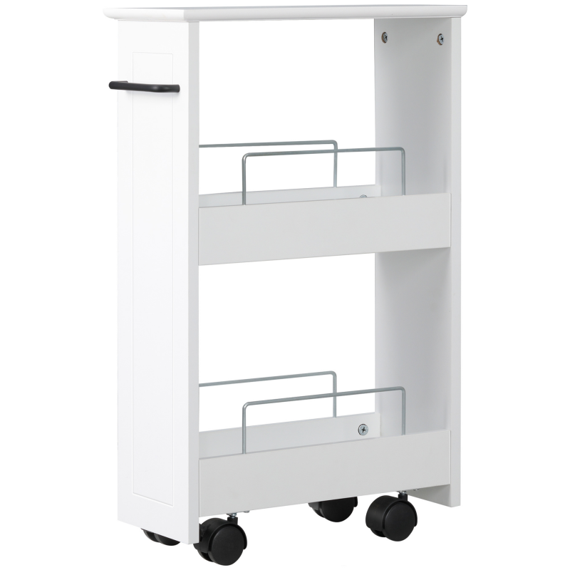 kleankin Küchenwagen, platzsparend, Badezimmerwagen, vielseitig, platzsparend, Regal aus MDF-Holz, drehbare Räder und Griff, 42,5x20,3x66,7cm, Weiß Aosom – Bild 1 von 2