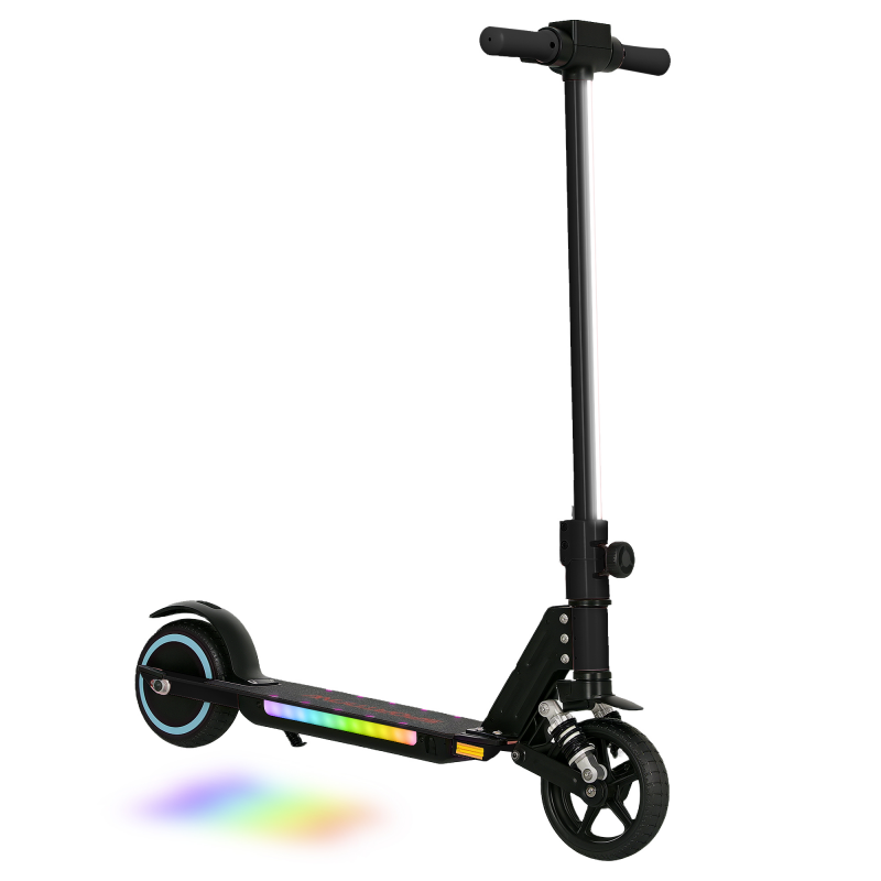 SPORTNOW Kinder Elektroroller 6-14 Jahre, klappbarer elektrischer Roller für Kinder, max. Geschwindigkeit 14 km/h Reichweite von 6 km mit Doppelbremse, bunte Lichter, aus Aluminium, Schwarz Aosom – Bild 1 von 2