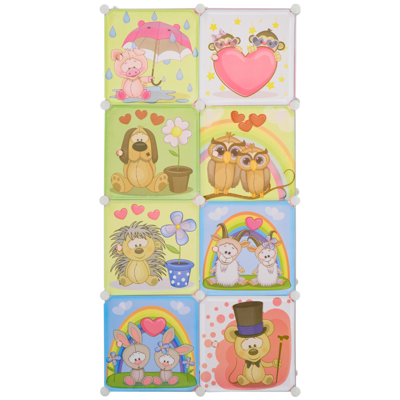 HOMCOM Modularer Schuhregal Schrank Aufbewahrungsschrank mit Tiermotiven für den Innenbereich, 8 Würfel 35x45x35cm aus PP Kunststoff und Stahl, 74x47x144cm, Rosa Aosom – Bild 1 von 2