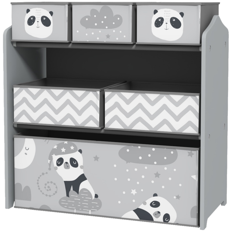 ZONEKIZ Spielzeugregal für Kinder mit 6 abnehmbaren Stoffbehältern, Mehrzweckspielzeugorganisator für Kinderzimmer und Spielzimmer, 63x30x66 cm, Grau Aosom – Bild 1 von 2