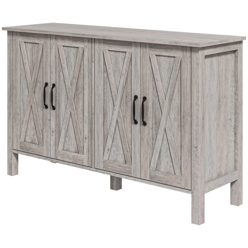 HOMCOM Mobiletto Rustico mit 2 verstellbaren Regalböden, Buffetschrank für Fernseher bis zu 55 Zoll mit 4 Holztüren, 120x37x75 cm, Grau Aosom – Bild 1 von 2