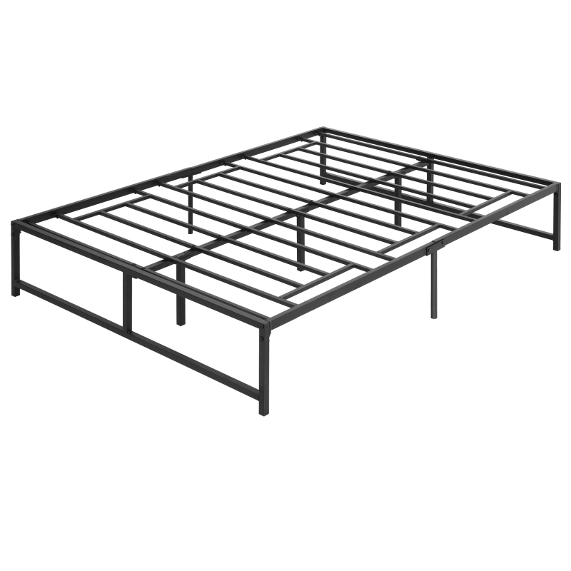 HOMCOM Bettgestell 140 x 190 cm, Doppelbett für 2 Personen aus Stahl, Höhe 31 cm mit Stauraum, Lattenrost, leicht montierbar, schwarz Aosom – Bild 1 von 2