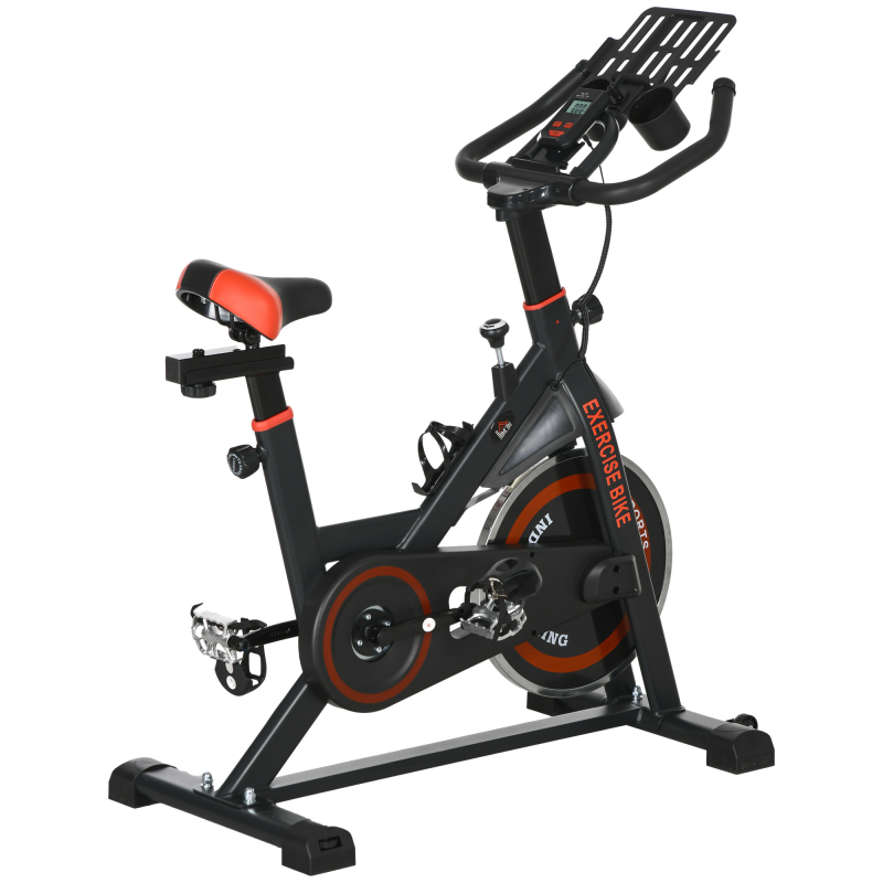 HOMCOM Heimtrainer, Fitness-Heimtrainer mit verstellbarem Lenker und Sattel, Ablagekorb, LCD-Monitor, Flaschenhalter, 8 kg Schwungrad und Rollen, Rot Aosom – Bild 1 von 2