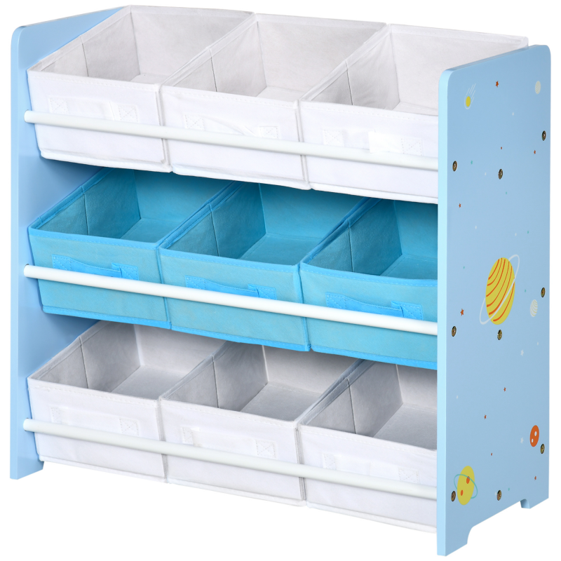 ZONEKIZ Spielzeugregal mit 9 abnehmbaren Körben aus MDF und Stoff, 63x30x60cm, Blau Aosom – Bild 1 von 2
