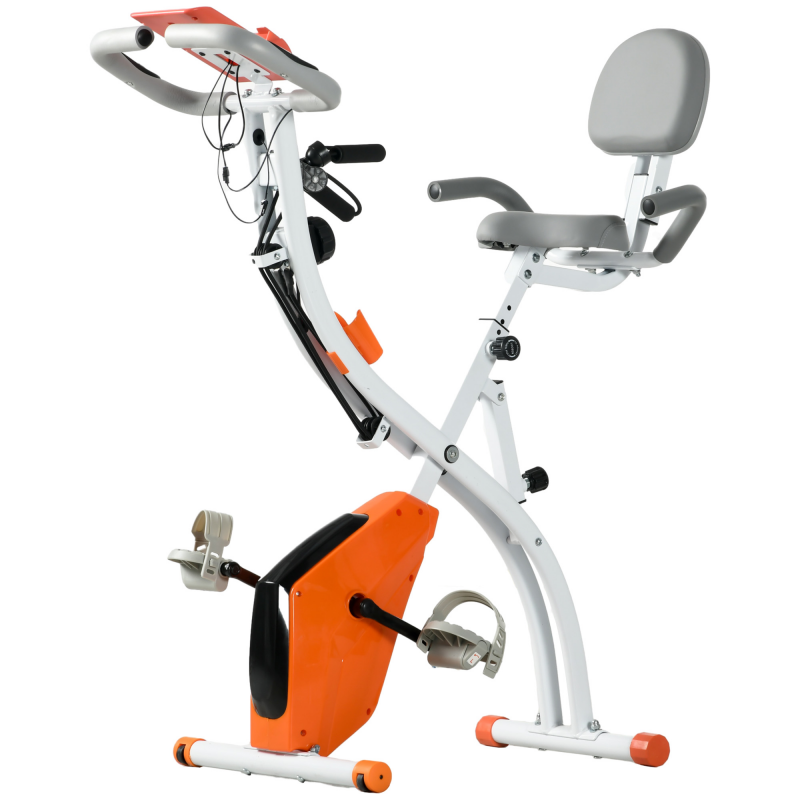 HOMCOM Klappbarer 2-in-1-Heimtrainer mit 8-stufigem einstellbarem magnetischem Widerstand, Fitnessbike mit Herzfrequenzsensor, Armbändern, LCD-Bildschirm, 2,5 kg Schwungmasse, Orange Aosom – Bild 1 von 2
