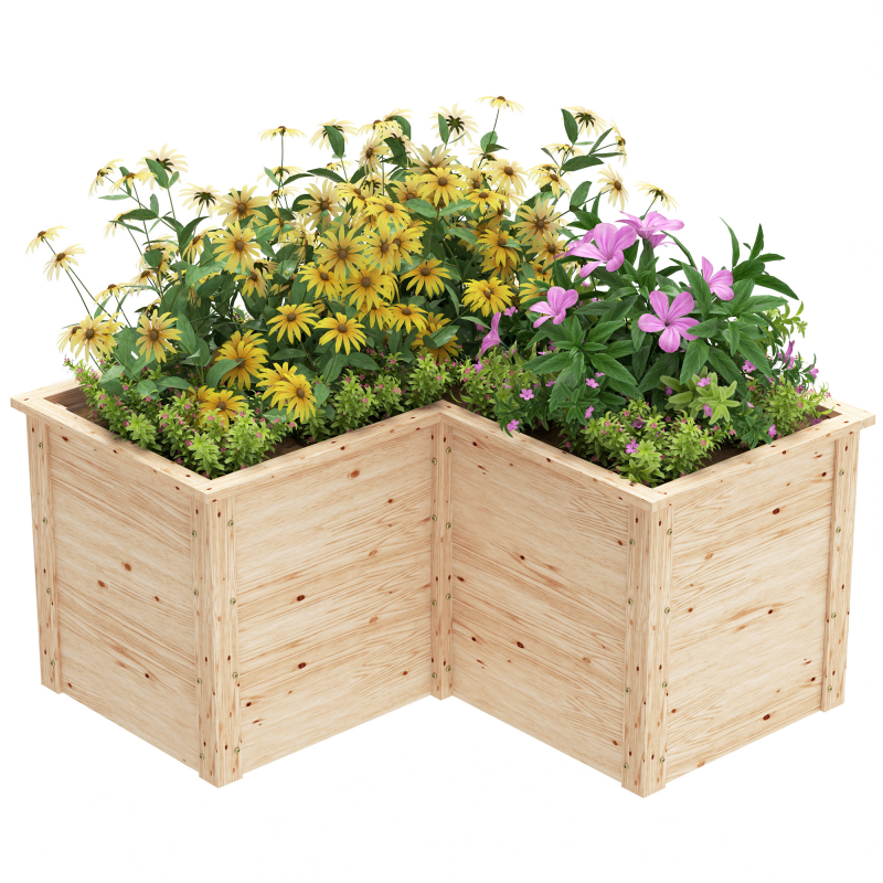 Outsunny Hochbeet in L-Form, erhöhtes Gartenbeet, offenes Blumenbeet für Terrasse und Patio, 120 x 120 x 62 cm, Naturholz Aosom – Bild 1 von 2