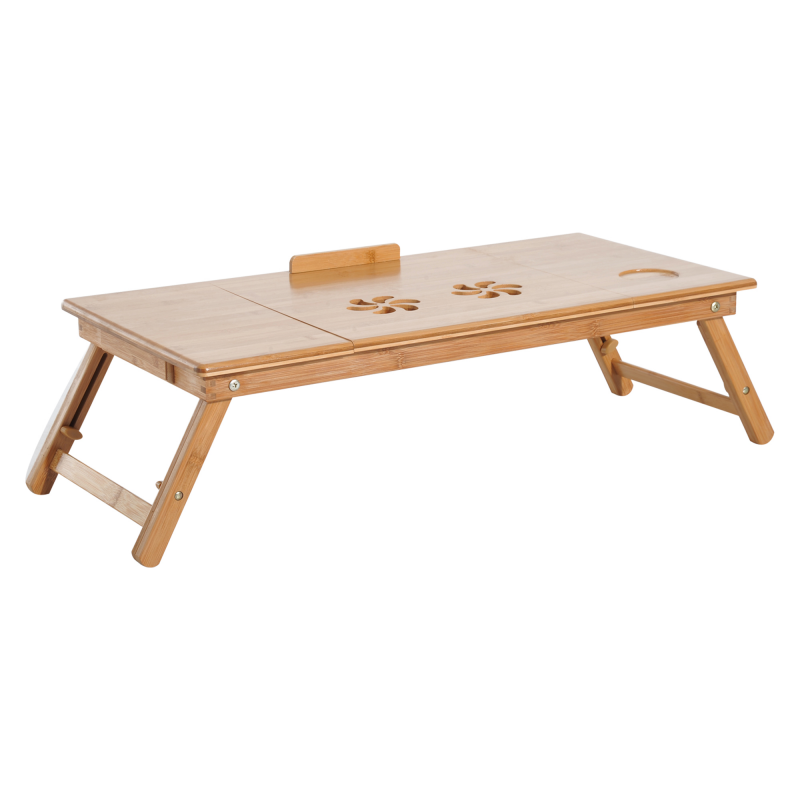 HOMCOM Frühstückstisch im Bett, Faltbarer Bett-PC-Tisch, PC-Ständer für Schlafzimmer, Verstellbar, Neigbar, Schublade, Klappbeine, 72x35x22-30, Farbe Holz Aosom – Bild 1 von 2