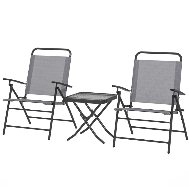 Outsunny 3-teiliges Gartenmöbelset mit 2 klappbaren Gartenstühlen mit verstellbarer Rückenlehne und Tisch, Gartenmöbelset aus Stahl und Glas, Bistro-Set für Terrasse, Hof, Grau Aosom – Bild 1 von 2