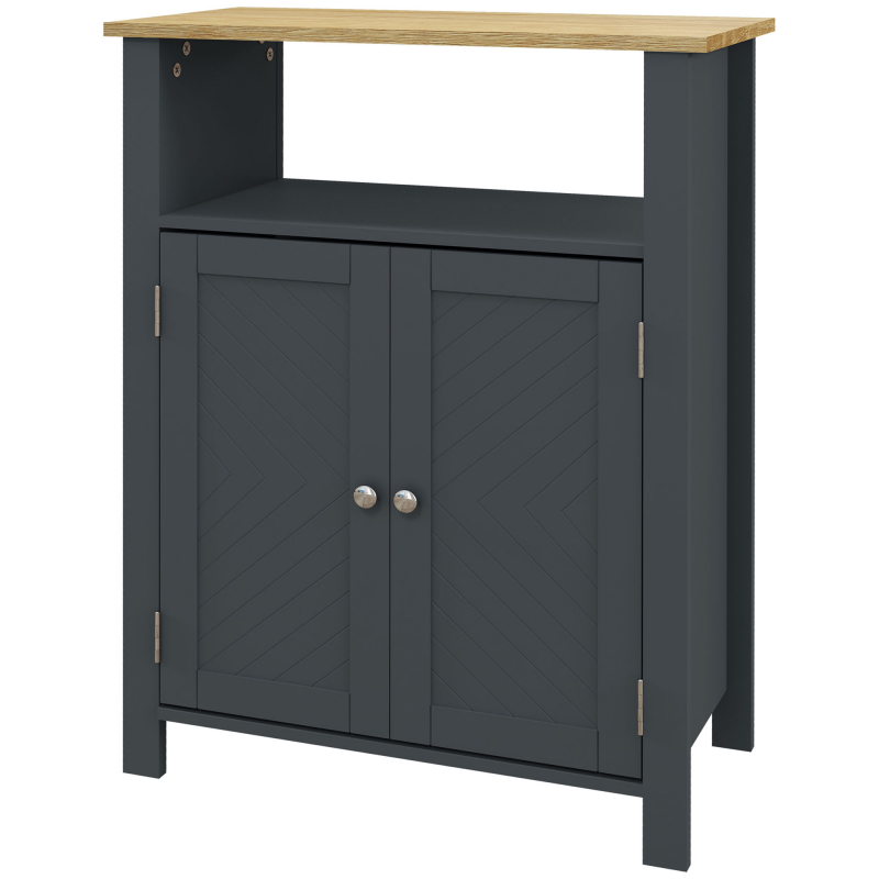 kleankin Badezimmerschrank mit 3 Regalen aus MDF und Spanplatte mit verstellbarem Innenregal und 2 Türen, 60x30x80,5 cm, Grau und Holzoptik Aosom – Bild 1 von 2