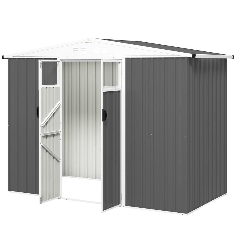 Outsunny Metall Gartenschuppen 2,7 m² Gartenhaus 246 x 117 x 180 cm Geräteschuppen mit Fenster, 4 Belüftungsschlitzen und abschließbarer Tür, Außen-Gartenhaus aus verzinktem Stahl, grau Aosom – Bild 1 von 2