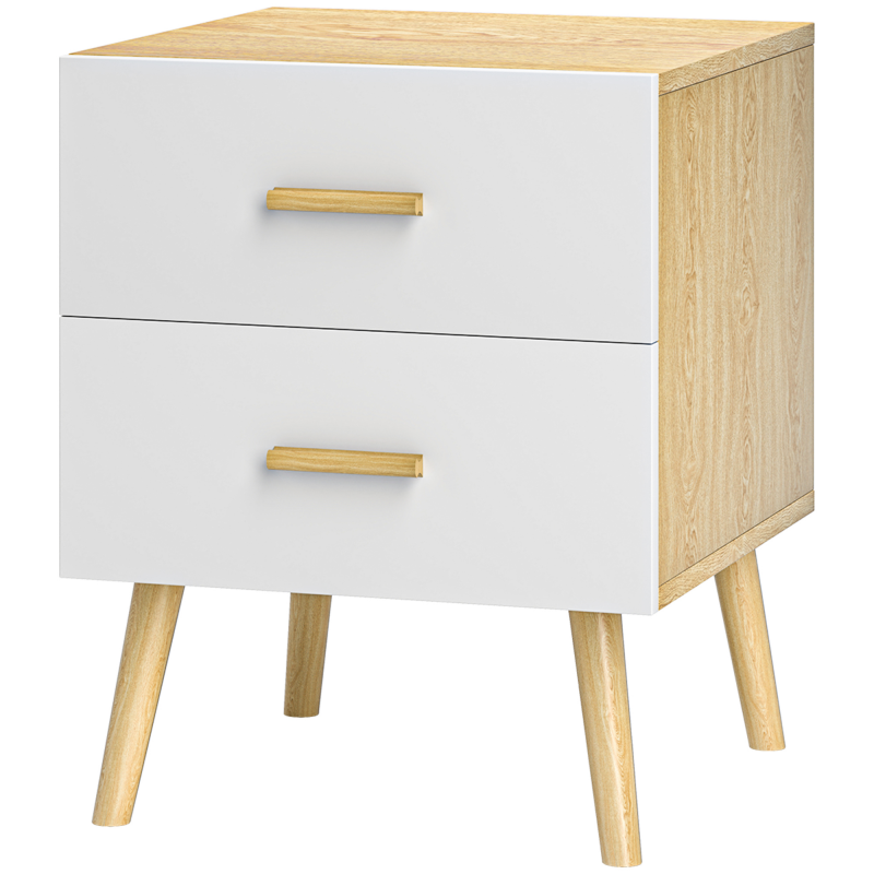HOMCOM Nachttisch mit 2 Schubladen aus Holz, Nachttisch für Schlafzimmer, Wohnzimmer, 40x40x50 cm, Eiche Aosom – Bild 1 von 2