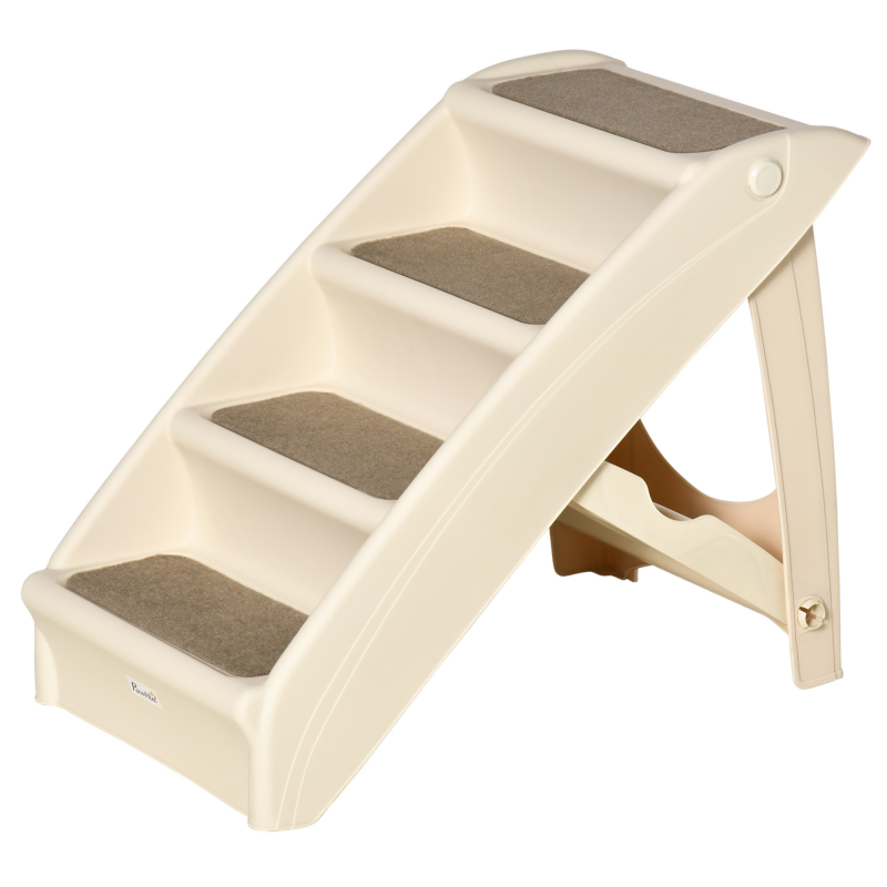 PawHut Klappleiter für Hunde mit 4 rutschfesten Stufen, Haustiertreppe bis 10 kg aus PP, 62x38x49.5cm, Beige Aosom – Bild 1 von 2