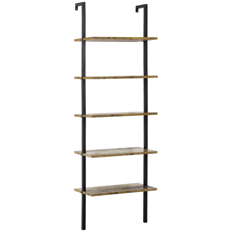 HOMCOM Wandregal 5 Regale im industriellen Stil, Wandregal aus Holz und Metall, 60x30x184,5cm, Braun Aosom – Bild 1 von 2