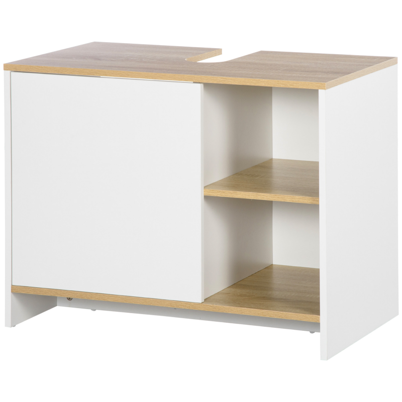 Kleankin Unterschrank mit Schrank und 2 Regalen aus Spanplatte, 77 x 45 x 60 cm, Weiß und Holz Aosom – Bild 1 von 2